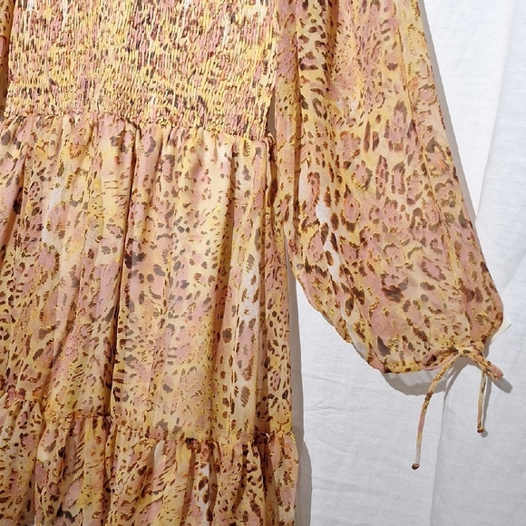 Animal Print Midi Dress, Boho With Ruffles, Long Sleeves, Sz 6, NWOT - Picture 3 of 14